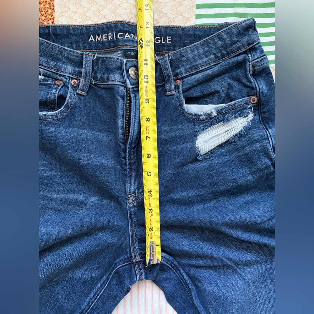 American Eagle Destroyed Super High Rise Baggy Wide Leg Jeans Short* - Picture 4 of 11
